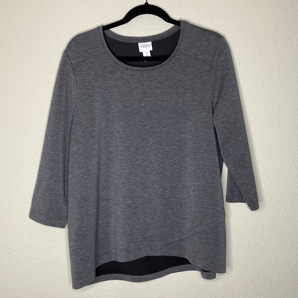 Weekends by Chicos cross front grey 3/4 length crewneck sweater large